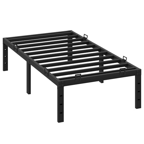 16 Inch Twin Size Metal Bed Frame with 6 Pcs Adjustable Non Slip Mattress Gaskets. Heavy Duty Bedframe with Mattress Holder in Place Gripper