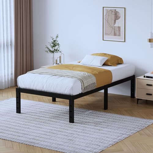 Twin Metal Bed Frame - 14 Inch Tall Heavy Duty Bedframe Black Basic Steel Slats Platform No Box Spring Needed/Easy Assembly/Noise Free