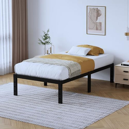 Twin Metal Bed Frame - 14 Inch Tall Heavy Duty Bedframe Black Basic Steel Slats Platform No Box Spring Needed/Easy Assembly/Noise Free