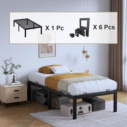 16 Inch Twin Size Metal Bed Frame with 6 Pcs Adjustable Non Slip Mattress Gaskets. Heavy Duty Bedframe with Mattress Holder in Place Gripper