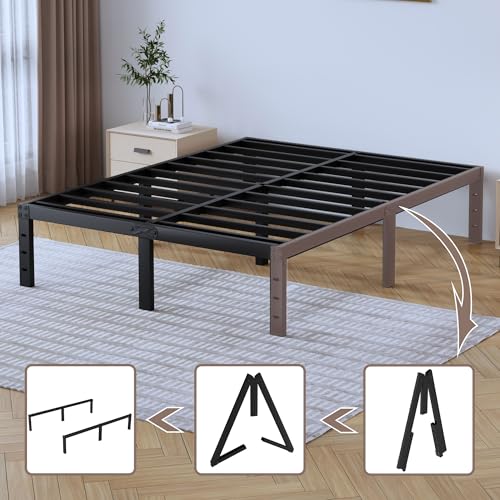 Queen Metal Bed Frame - 14 Inch Tall Heavy Duty Bedframe Black Basic Steel Slats Platform No Box Spring Needed/Easy Assembly/Noise Free