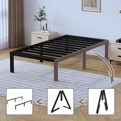 Twin Metal Bed Frame - 14 Inch Tall Heavy Duty Bedframe Black Basic Steel Slats Platform No Box Spring Needed/Easy Assembly/Noise Free