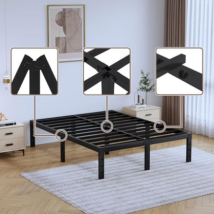 Queen Metal Bed Frame - 14 Inch Tall Heavy Duty Bedframe Black Basic Steel Slats Platform No Box Spring Needed/Easy Assembly/Noise Free