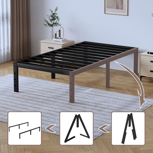 16 Inch Twin Size Metal Bed Frame with 6 Pcs Adjustable Non Slip Mattress Gaskets. Heavy Duty Bedframe with Mattress Holder in Place Gripper