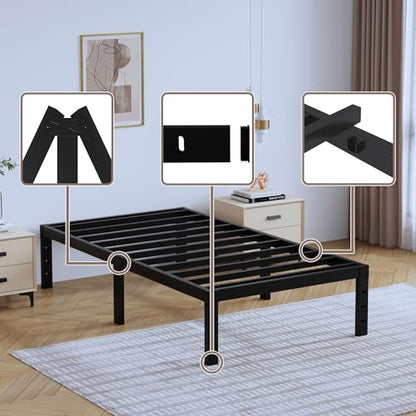 Twin Metal Bed Frame - 14 Inch Tall Heavy Duty Bedframe Black Basic Steel Slats Platform No Box Spring Needed/Easy Assembly/Noise Free