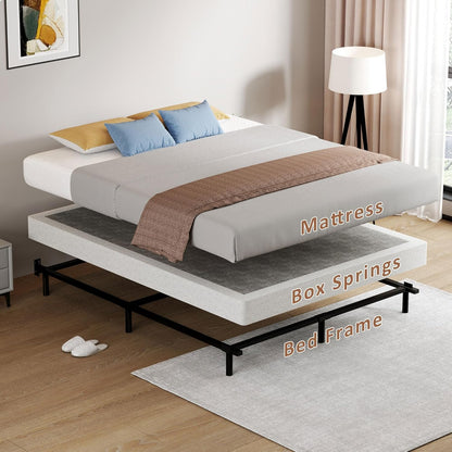 Queen Size Box Springs - 5 Inch Low Profile Mattress Foundation No Noise Heavy Duty Metal Basics Bed Base with Clean Fabric Cover. Easy Assembly