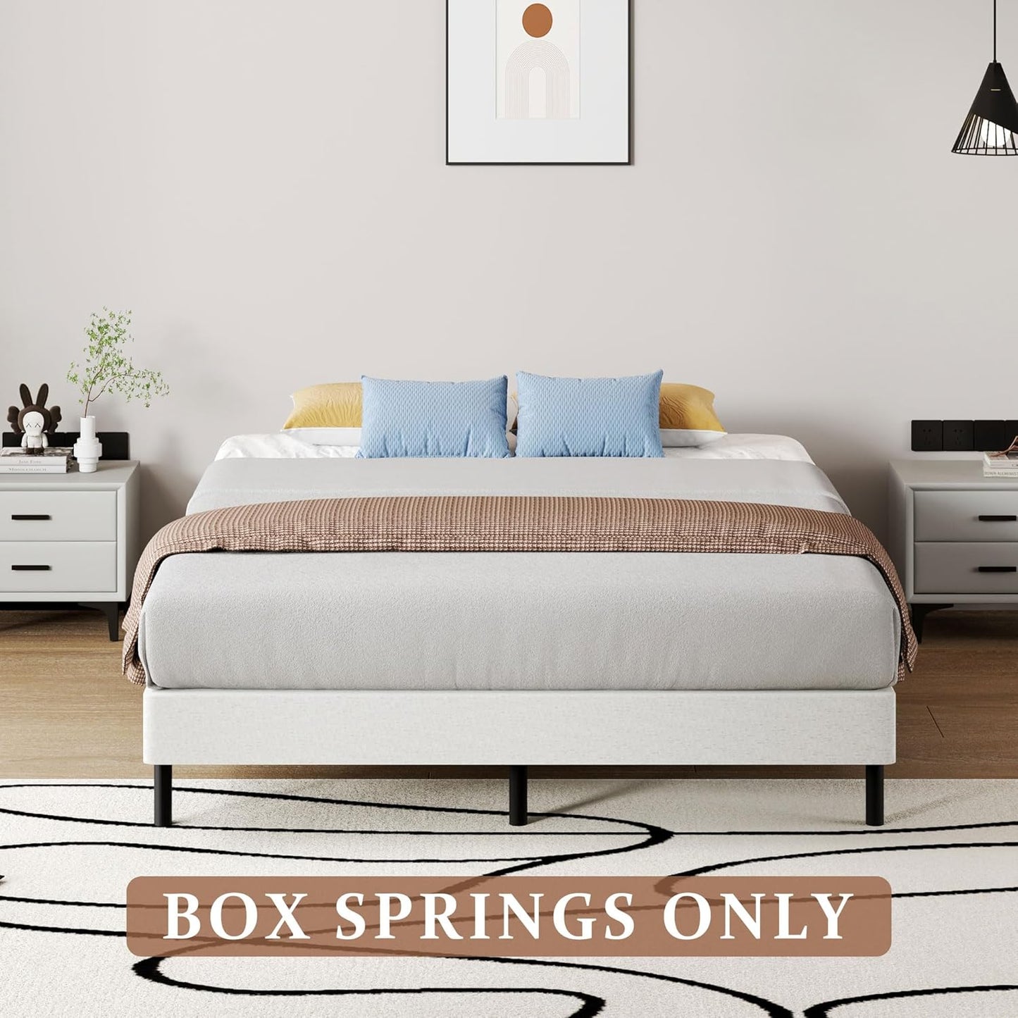 Queen Size Box Springs - 5 Inch Low Profile Mattress Foundation No Noise Heavy Duty Metal Basics Bed Base with Clean Fabric Cover. Easy Assembly