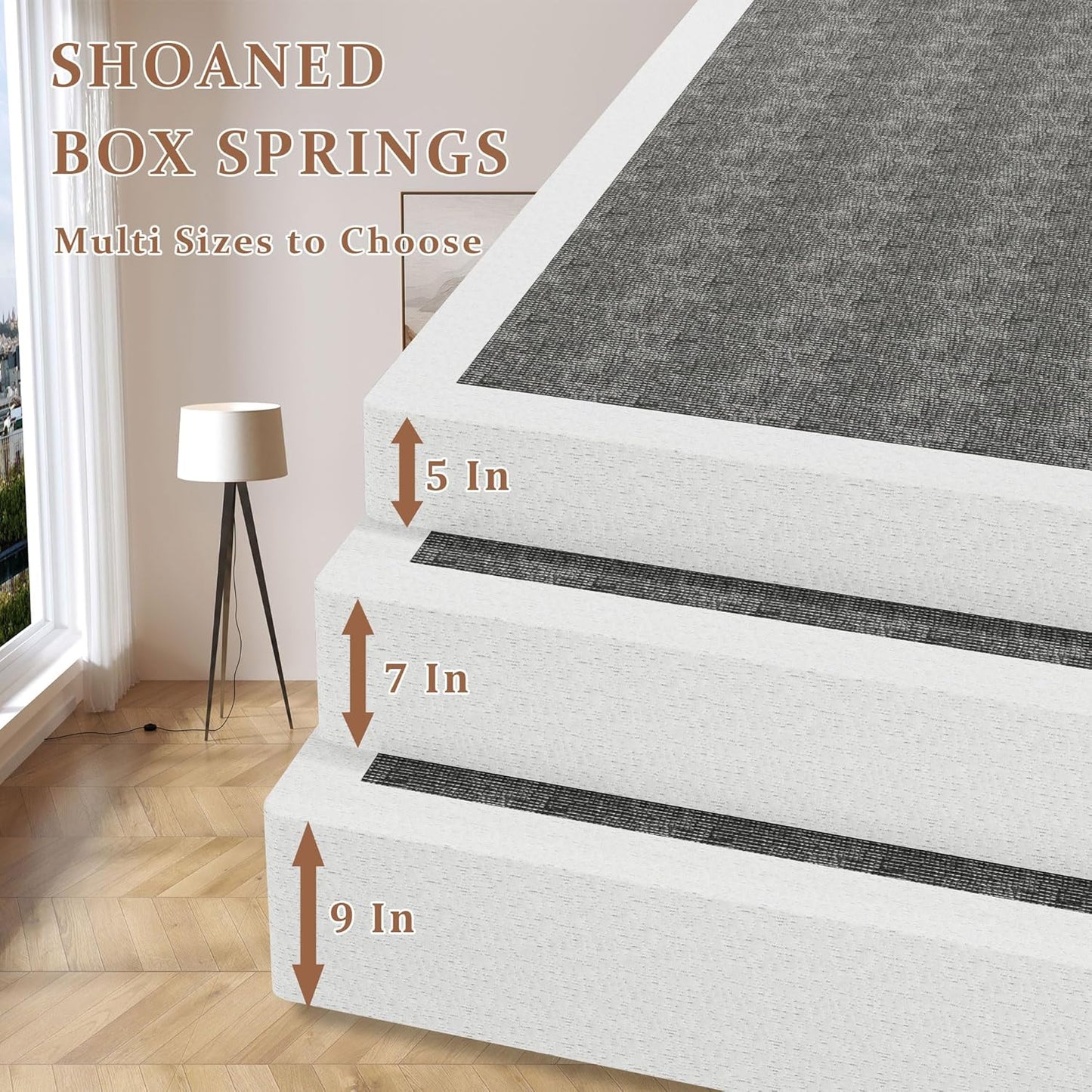 Queen Size Box Springs - 5 Inch Low Profile Mattress Foundation No Noise Heavy Duty Metal Basics Bed Base with Clean Fabric Cover. Easy Assembly